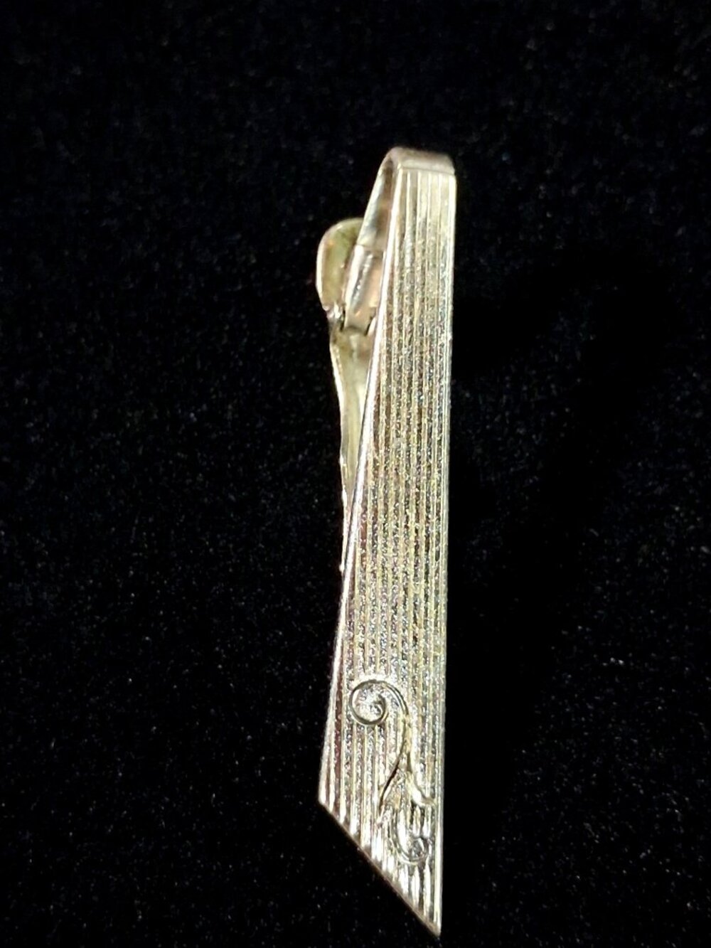 Anson Sterling Silver Tie Clip MCM Pinstrip Floral Gentleman's Clasp Vintage